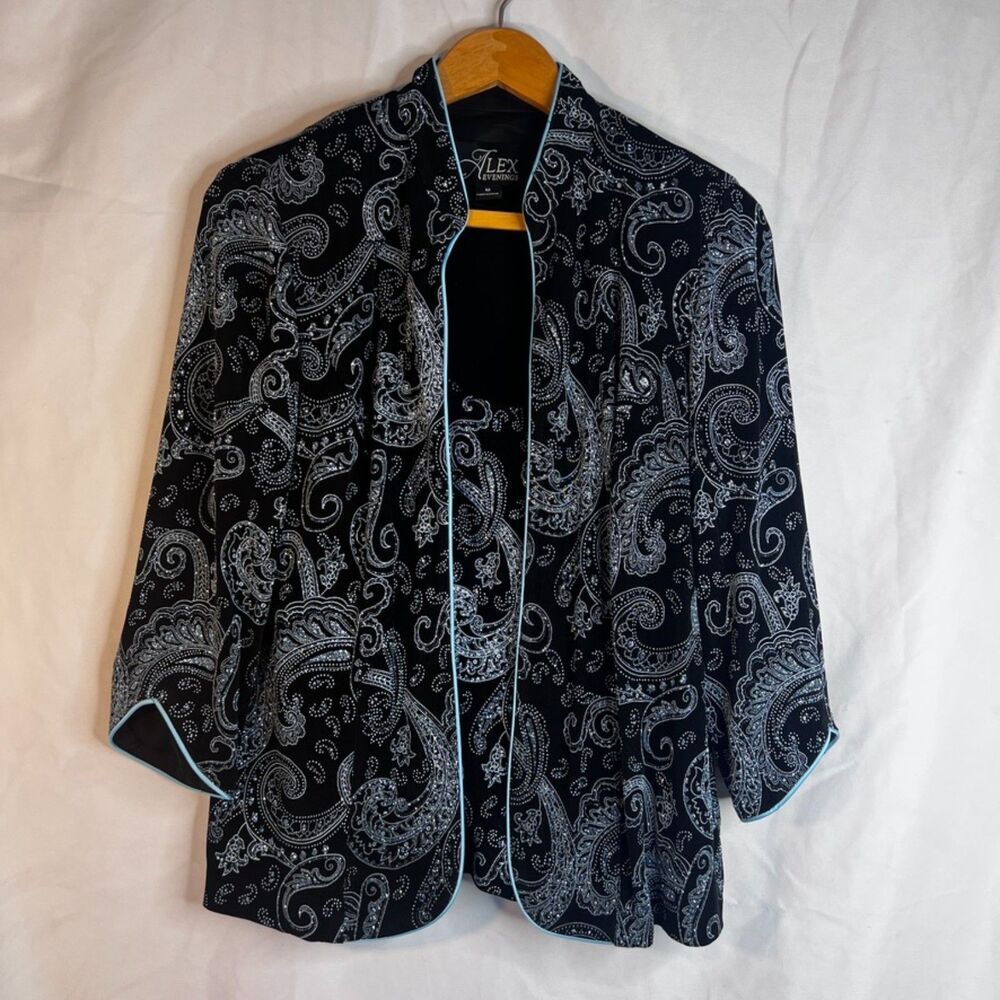 Alex Evenings 2 PC SET Blazer & Tank Sparkly Paisley Metallic Dressy Cocktail MD - Picture 13 of 13